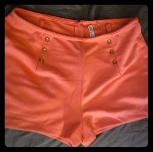Coral Medium Button Shorts